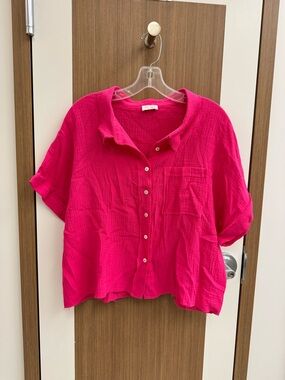 Pink Lily Bright Pink Button-Front Women's Top
